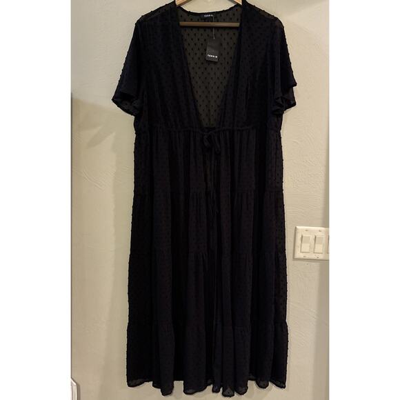 NWT Torrid Clip Dot Tiered Kimono Sheer 1X Witchy Layering Topper Black 14 16 - Picture 1 of 7